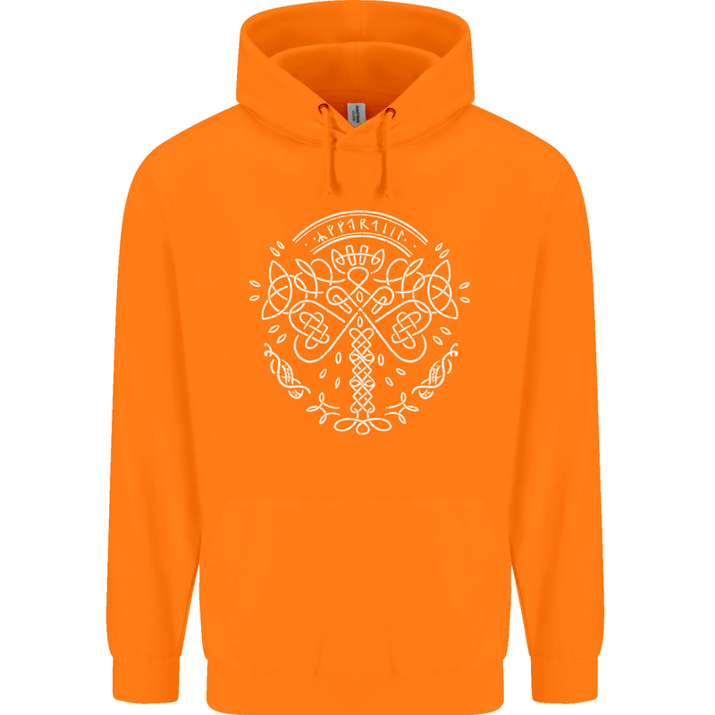 Viking Yggdrasil Tree Norse Mythology Thor Mens 80% Cotton Hoodie Orange