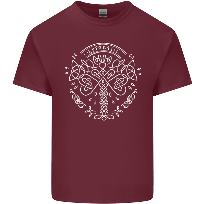 Viking Yggdrasil Tree Norse Mythology Thor Mens Cotton T-Shirt Tee Top Maroon