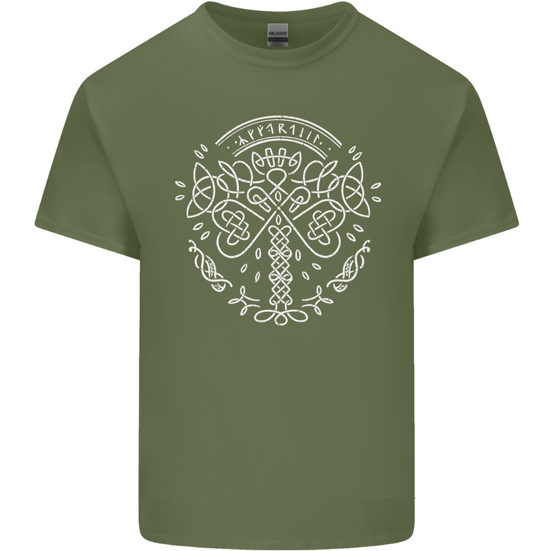 Viking Yggdrasil Tree Norse Mythology Thor Mens Cotton T-Shirt Tee Top Military Green