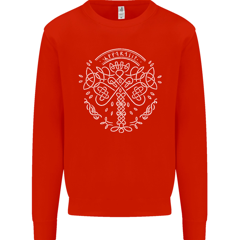 Viking Yggdrasil Tree Norse Mythology Thor Mens Sweatshirt Jumper Bright Red