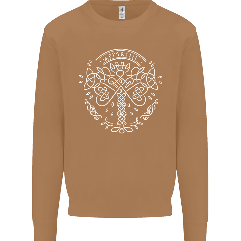 Viking Yggdrasil Tree Norse Mythology Thor Mens Sweatshirt Jumper Caramel Latte