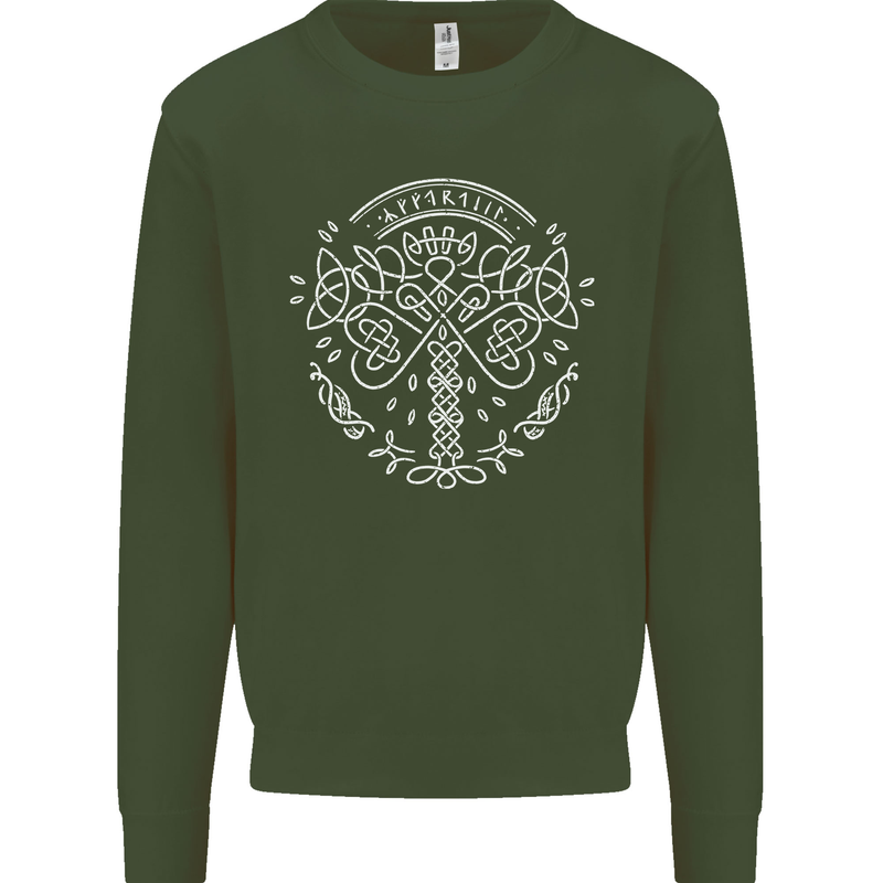Viking Yggdrasil Tree Norse Mythology Thor Mens Sweatshirt Jumper Forest Green