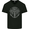 Viking Yggdrasil Tree Norse Mythology Thor Mens V-Neck Cotton T-Shirt Black