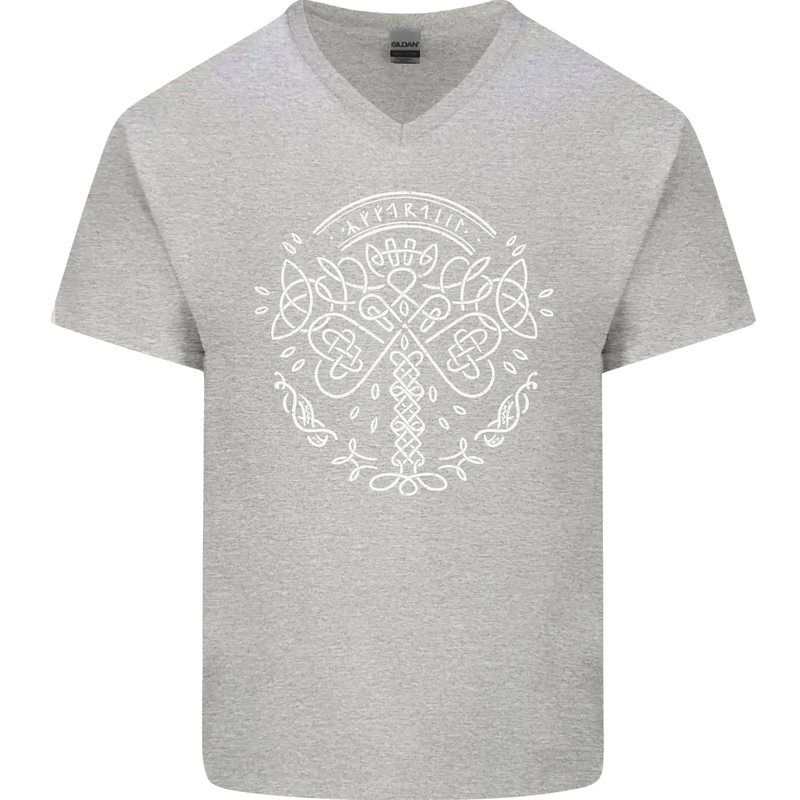 Viking Yggdrasil Tree Norse Mythology Thor Mens V-Neck Cotton T-Shirt Sports Grey