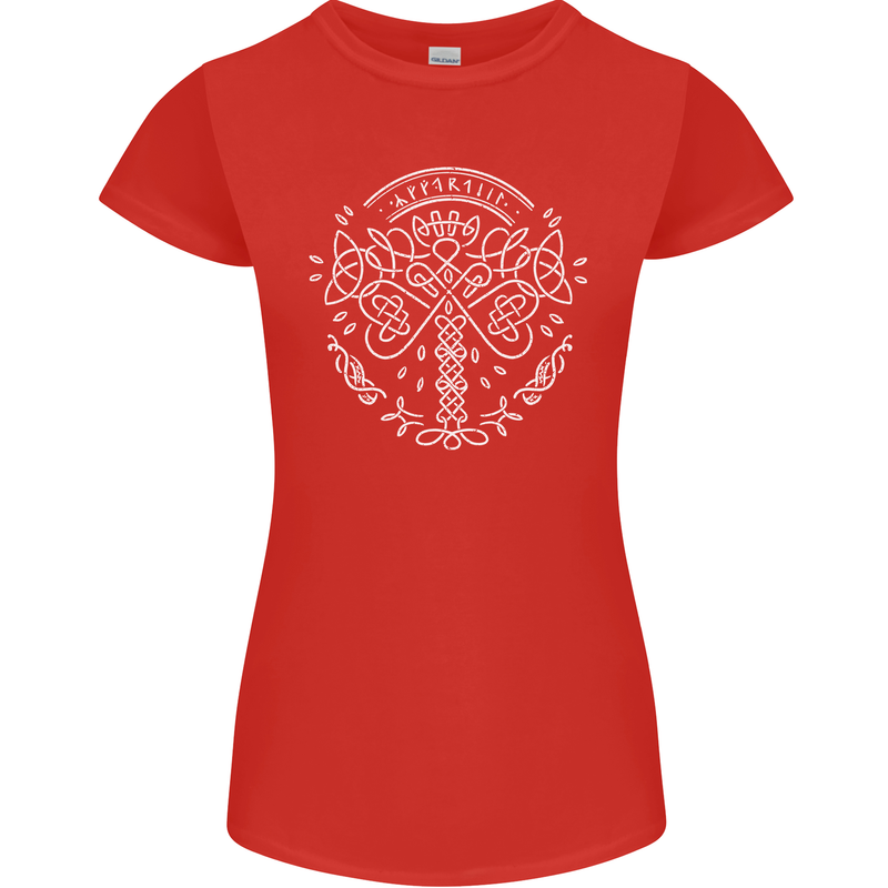 Viking Yggdrasil Tree Norse Mythology Thor Womens Petite Cut T-Shirt Red
