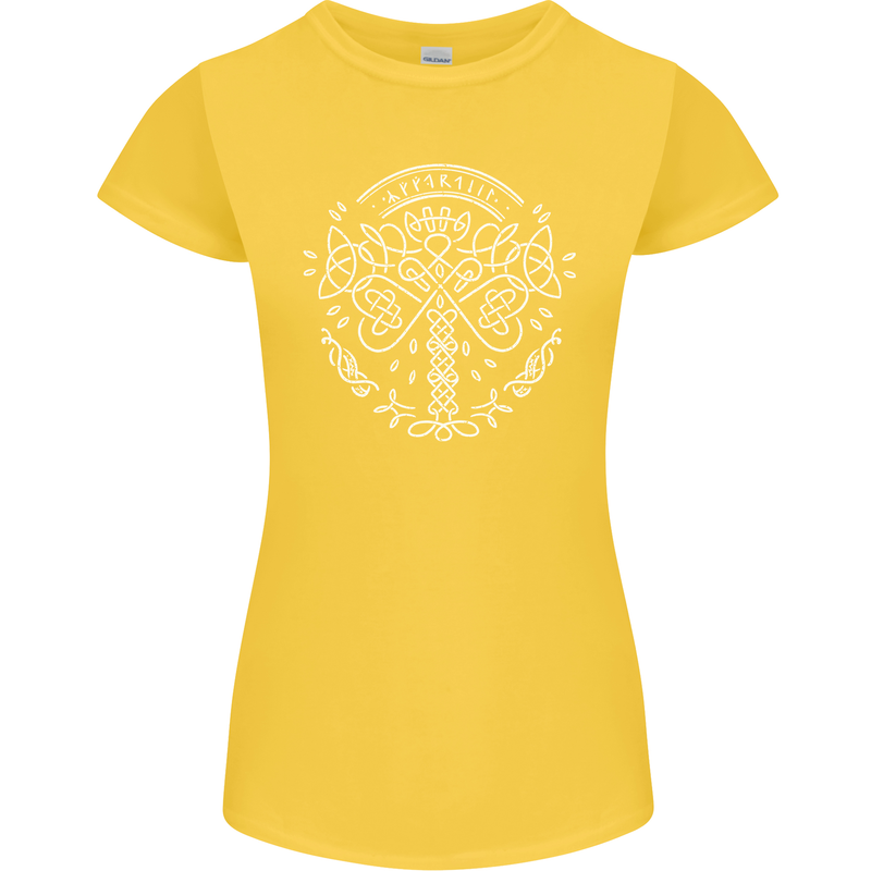 Viking Yggdrasil Tree Norse Mythology Thor Womens Petite Cut T-Shirt Yellow