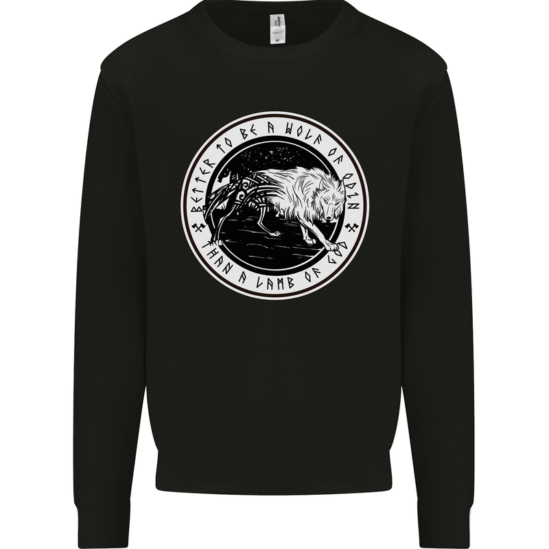 Viking a Wolf of Odin Than a Lamb of God Kids Sweatshirt Jumper Black