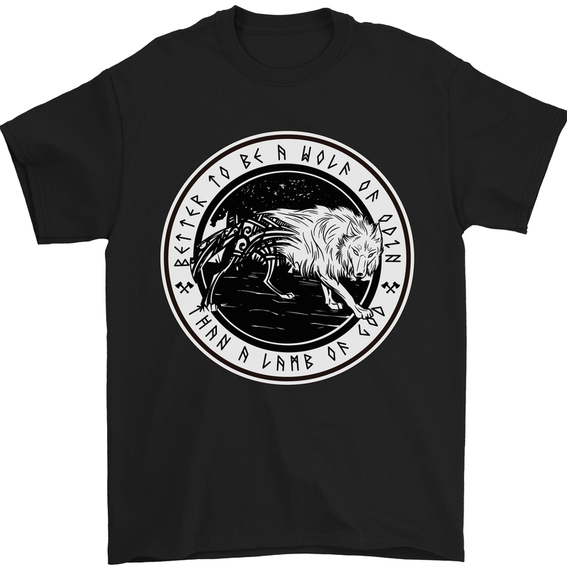 Viking a Wolf of Odin Than a Lamb of God Mens T-Shirt Cotton Gildan Black