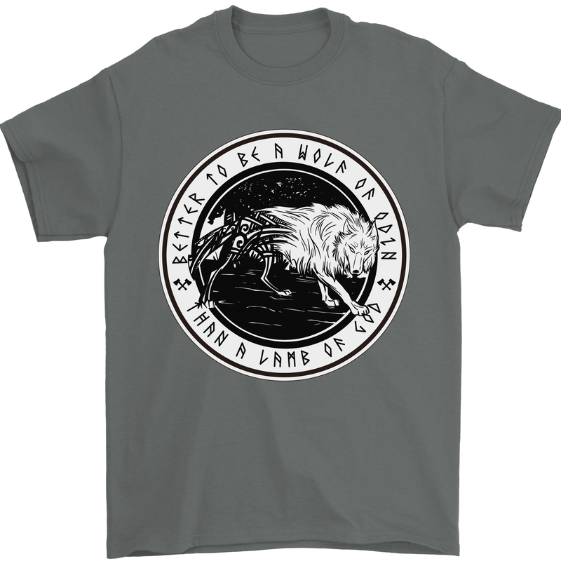 Viking a Wolf of Odin Than a Lamb of God Mens T-Shirt Cotton Gildan Charcoal