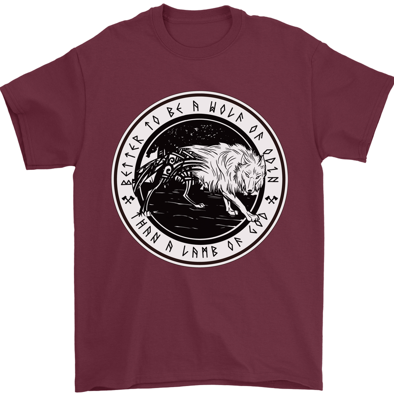 Viking a Wolf of Odin Than a Lamb of God Mens T-Shirt Cotton Gildan Maroon