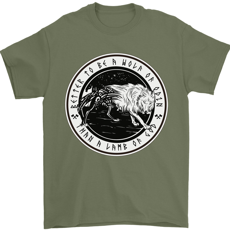 Viking a Wolf of Odin Than a Lamb of God Mens T-Shirt Cotton Gildan Military Green