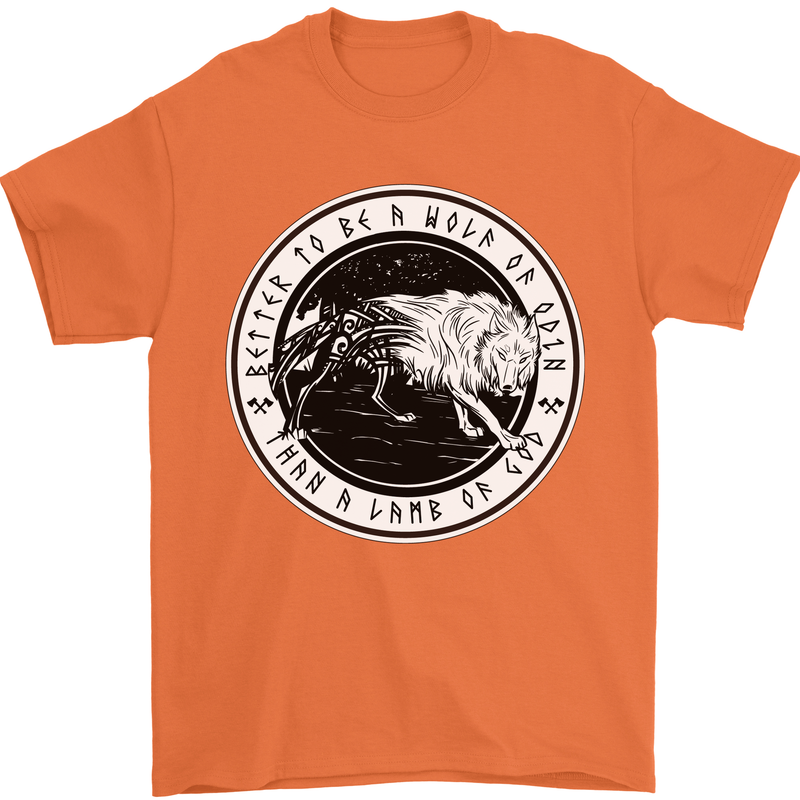 Viking a Wolf of Odin Than a Lamb of God Mens T-Shirt Cotton Gildan Orange