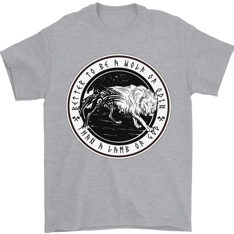 Viking a Wolf of Odin Than a Lamb of God Mens T-Shirt Cotton Gildan Sports Grey