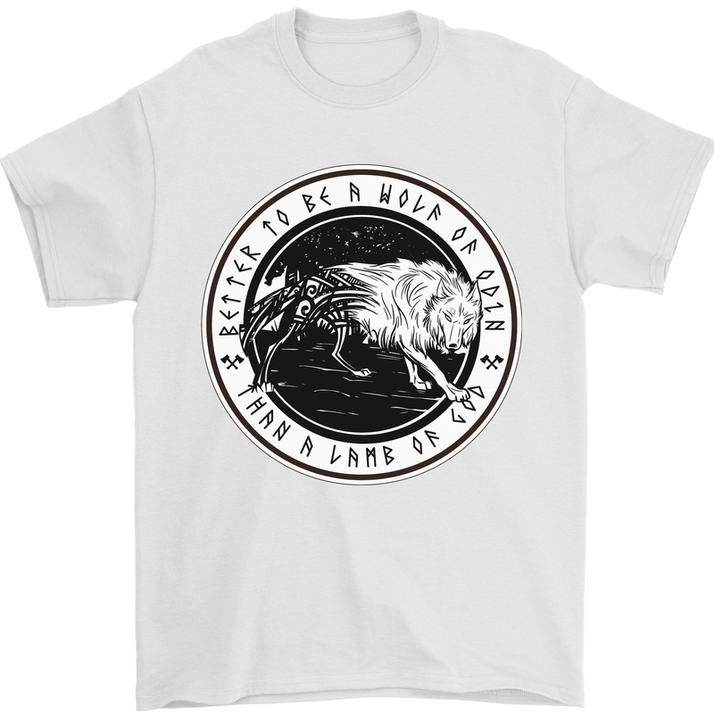 Viking a Wolf of Odin Than a Lamb of God Mens T-Shirt Cotton Gildan White