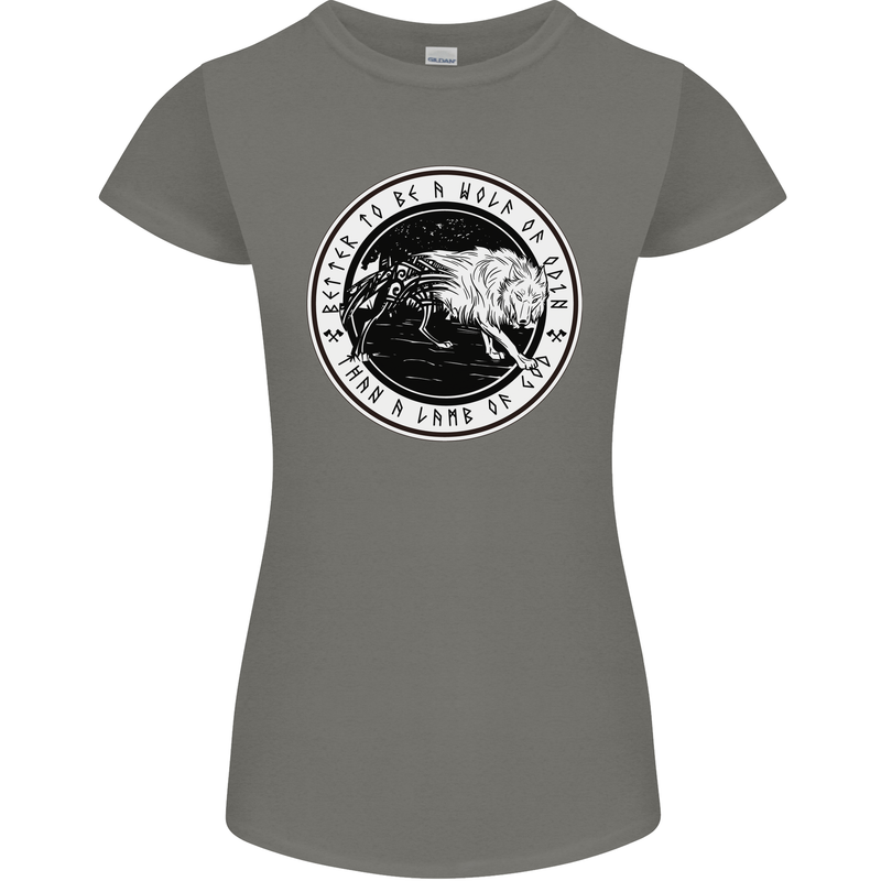 Viking a Wolf of Odin Than a Lamb of God Womens Petite Cut T-Shirt Charcoal