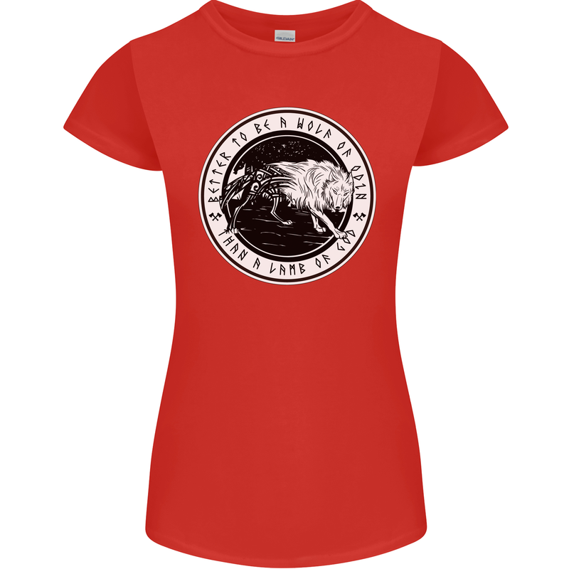 Viking a Wolf of Odin Than a Lamb of God Womens Petite Cut T-Shirt Red