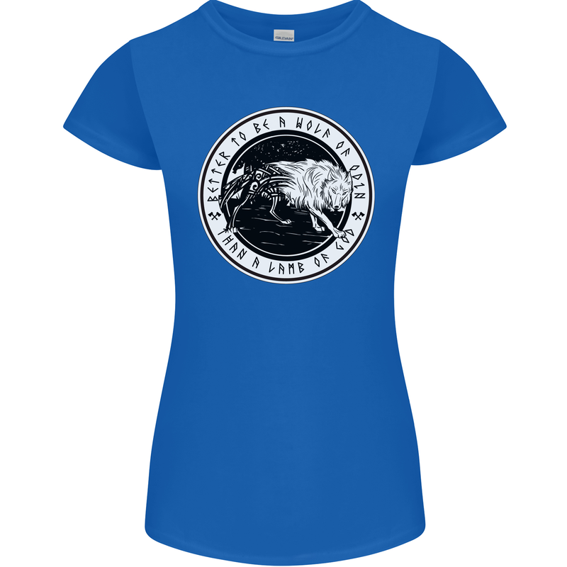 Viking a Wolf of Odin Than a Lamb of God Womens Petite Cut T-Shirt Royal Blue