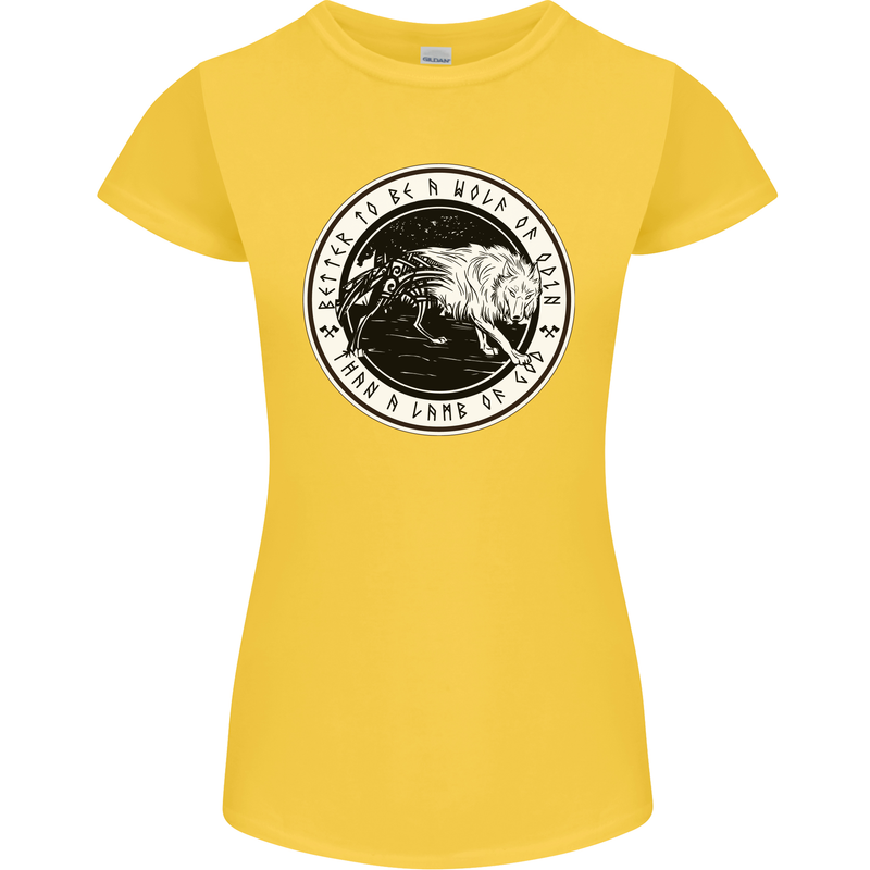 Viking a Wolf of Odin Than a Lamb of God Womens Petite Cut T-Shirt Yellow
