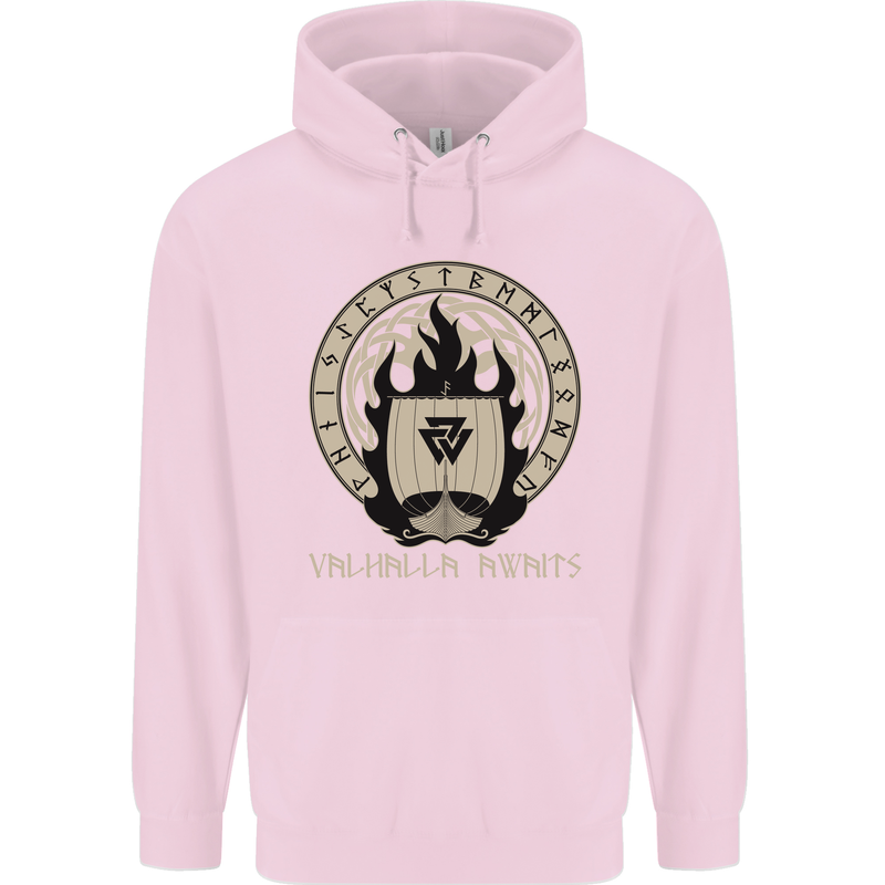 Vikings Valhalla Awaits Valknut Symbol Odin Childrens Kids Hoodie Light Pink