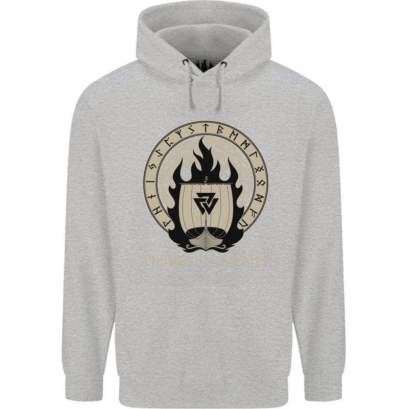 Vikings Valhalla Awaits Valknut Symbol Odin Childrens Kids Hoodie Sports Grey