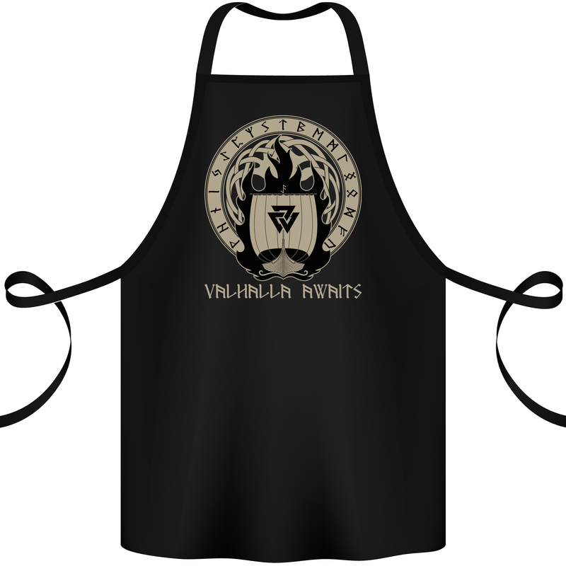 Vikings Valhalla Awaits Valknut Symbol Odin Cotton Apron 100% Organic Black