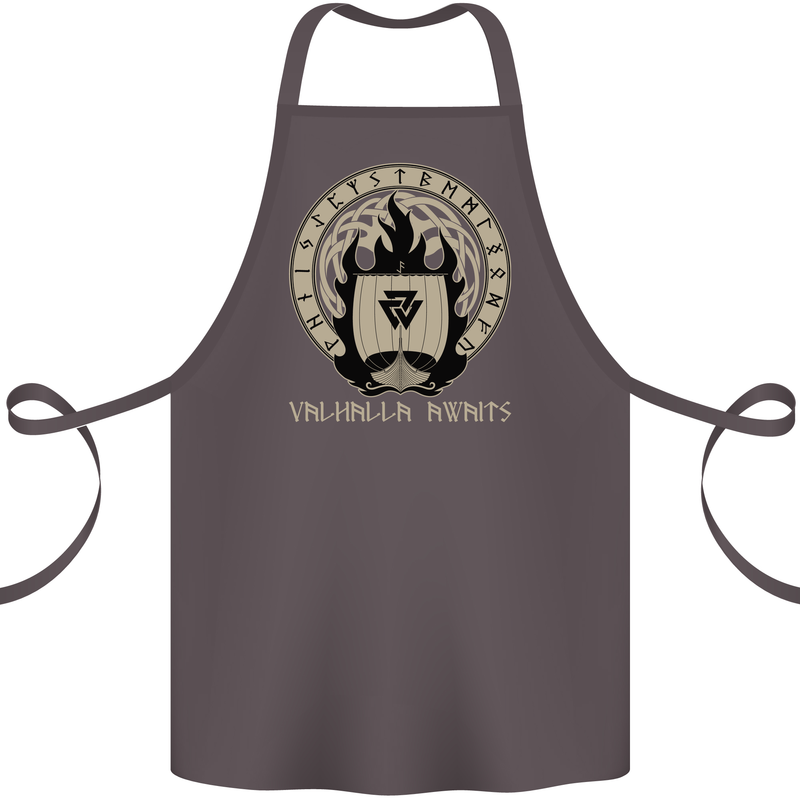 Vikings Valhalla Awaits Valknut Symbol Odin Cotton Apron 100% Organic Dark Grey