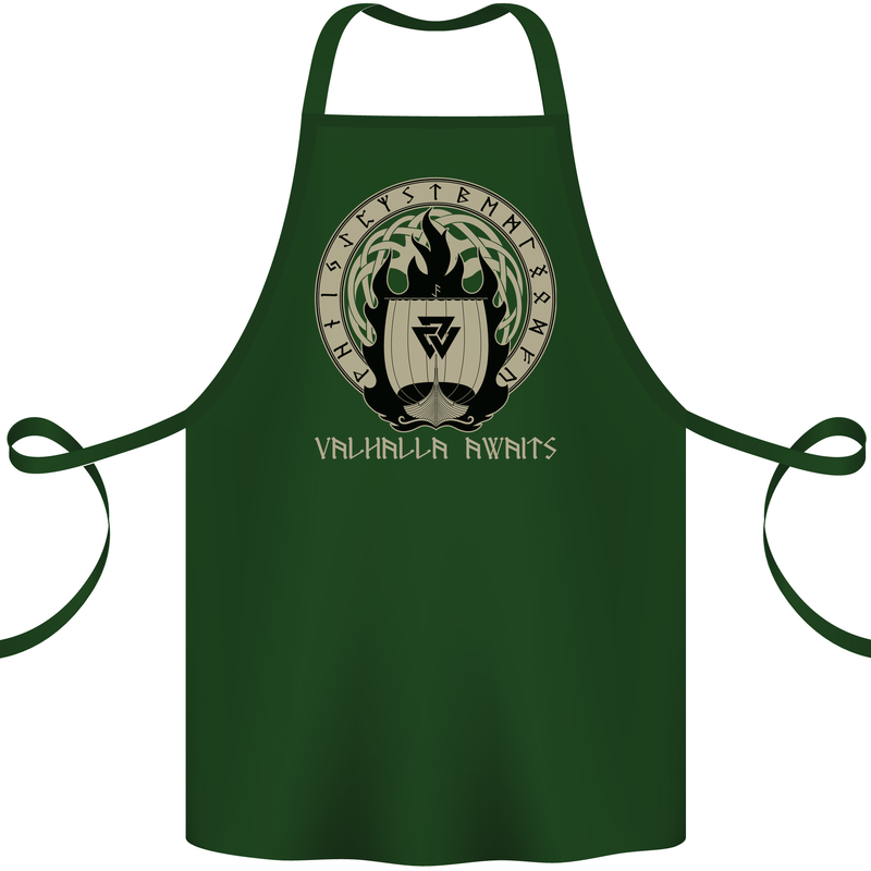 Vikings Valhalla Awaits Valknut Symbol Odin Cotton Apron 100% Organic Forest Green