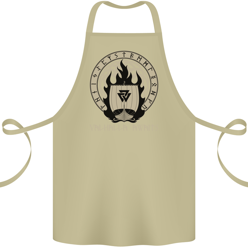 Vikings Valhalla Awaits Valknut Symbol Odin Cotton Apron 100% Organic Khaki