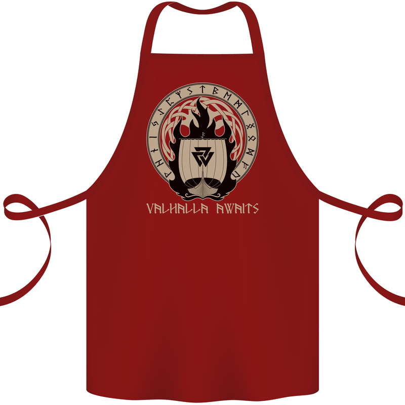 Vikings Valhalla Awaits Valknut Symbol Odin Cotton Apron 100% Organic Maroon