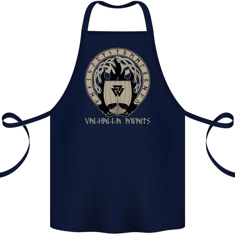 Vikings Valhalla Awaits Valknut Symbol Odin Cotton Apron 100% Organic Navy Blue
