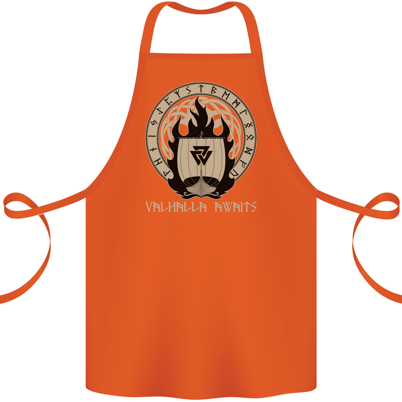 Vikings Valhalla Awaits Valknut Symbol Odin Cotton Apron 100% Organic Orange