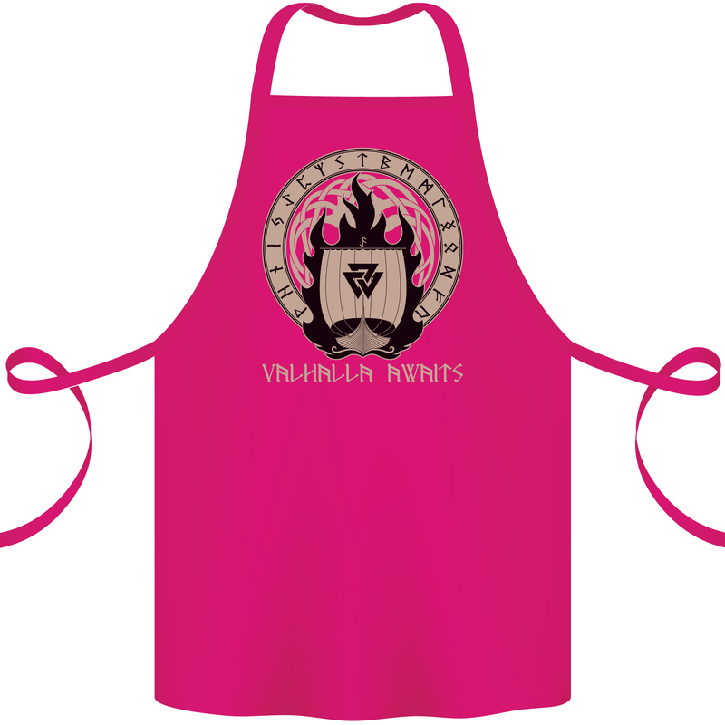 Vikings Valhalla Awaits Valknut Symbol Odin Cotton Apron 100% Organic Pink