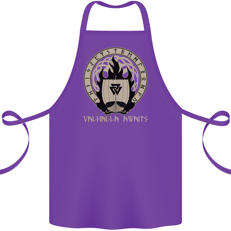 Vikings Valhalla Awaits Valknut Symbol Odin Cotton Apron 100% Organic Purple