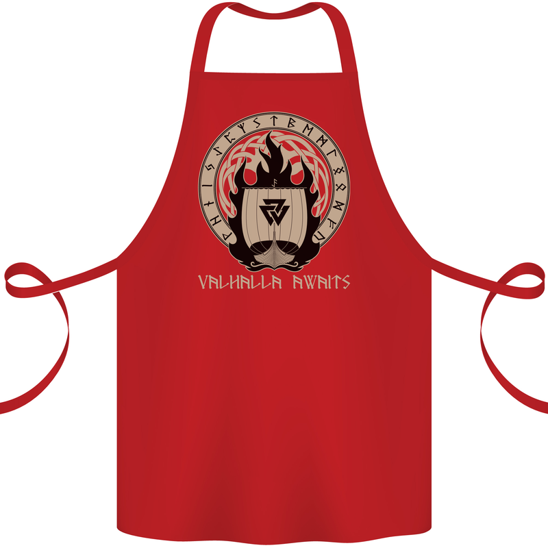 Vikings Valhalla Awaits Valknut Symbol Odin Cotton Apron 100% Organic Red
