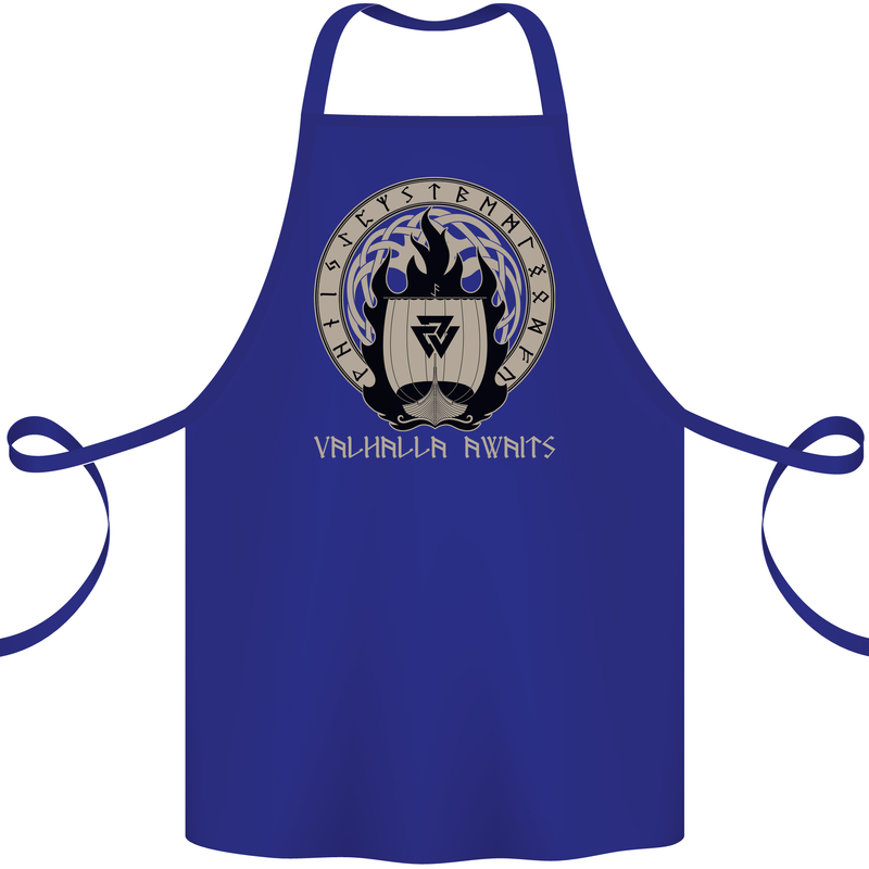 Vikings Valhalla Awaits Valknut Symbol Odin Cotton Apron 100% Organic Royal Blue