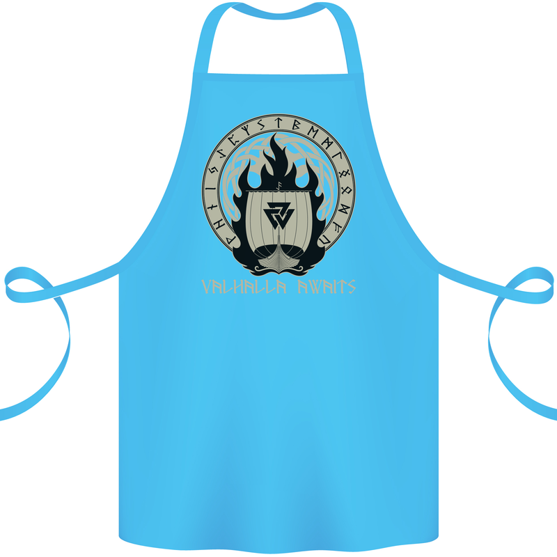 Vikings Valhalla Awaits Valknut Symbol Odin Cotton Apron 100% Organic Turquoise