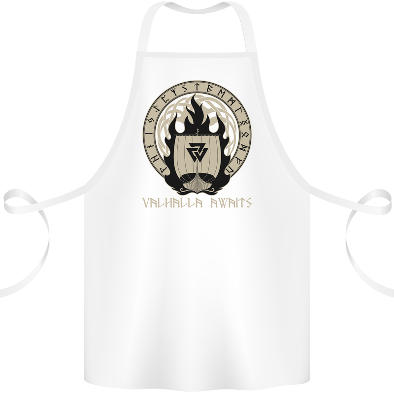Vikings Valhalla Awaits Valknut Symbol Odin Cotton Apron 100% Organic White