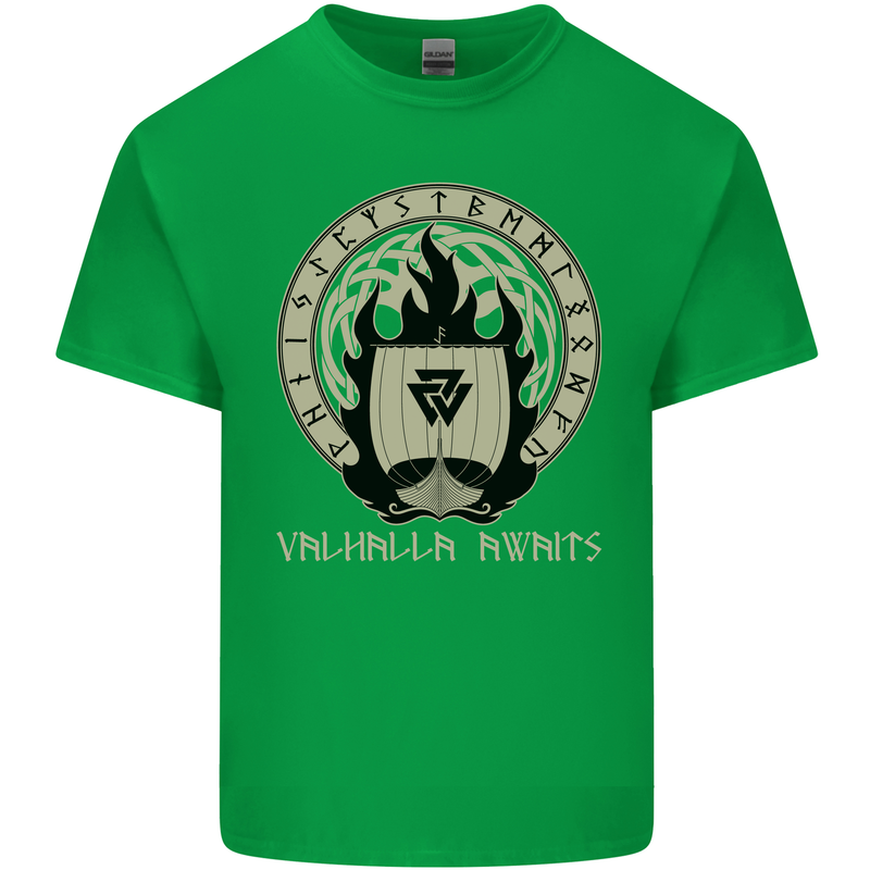 Vikings Valhalla Awaits Valknut Symbol Odin Kids T-Shirt Childrens Irish Green
