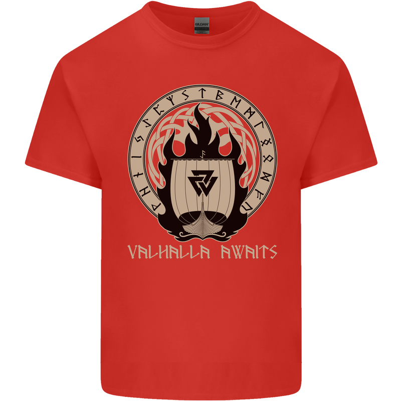 Vikings Valhalla Awaits Valknut Symbol Odin Kids T-Shirt Childrens Red