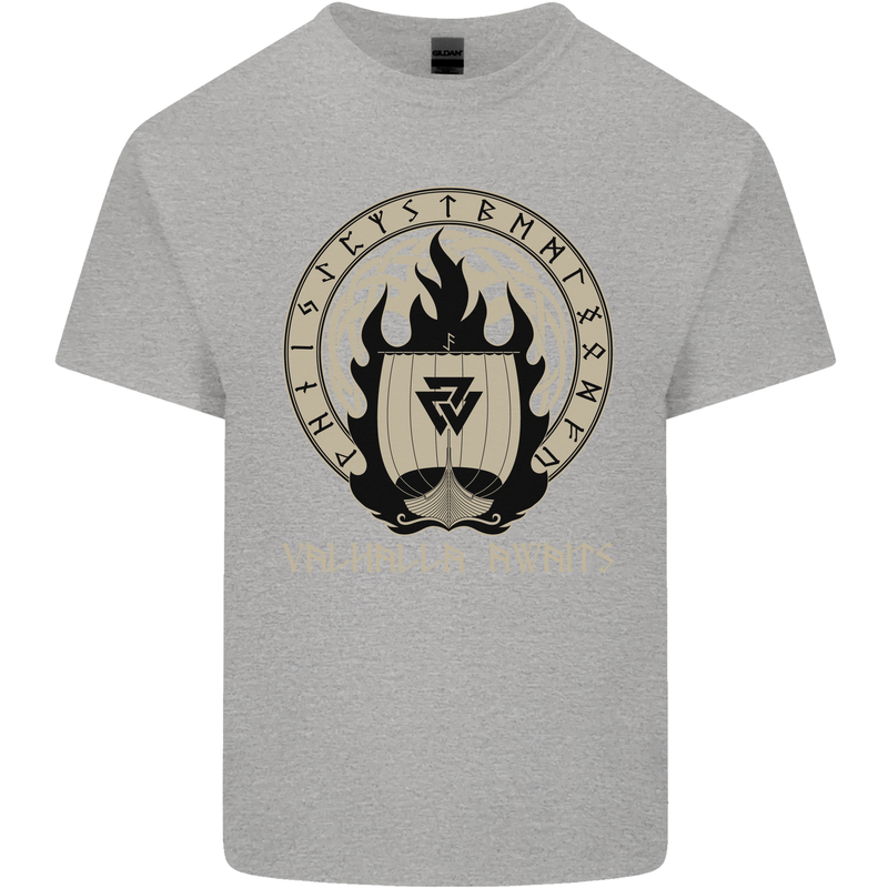 Vikings Valhalla Awaits Valknut Symbol Odin Kids T-Shirt Childrens Sports Grey