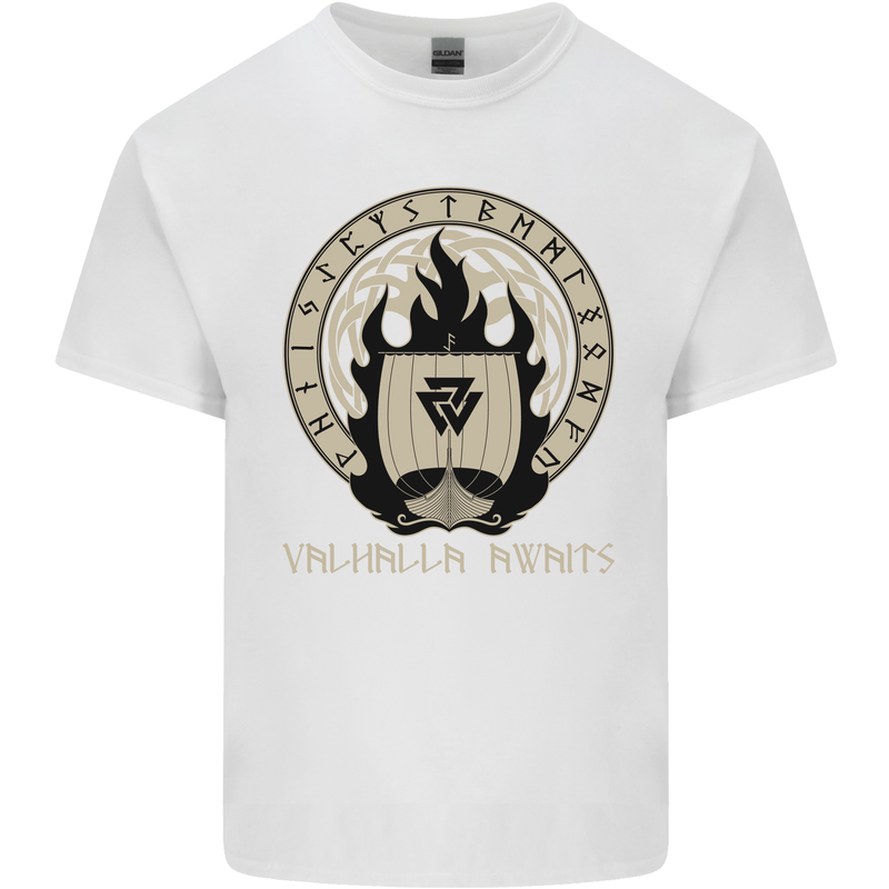 Vikings Valhalla Awaits Valknut Symbol Odin Kids T-Shirt Childrens White