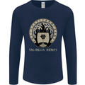 Vikings Valhalla Awaits Valknut Symbol Odin Mens Long Sleeve T-Shirt Navy Blue