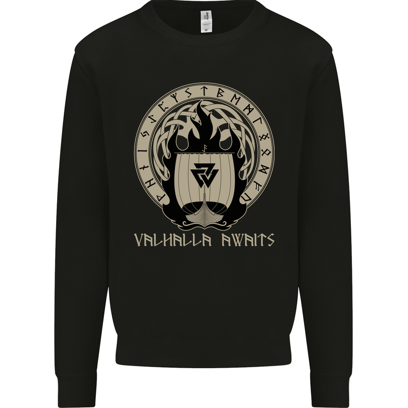 Vikings Valhalla Awaits Valknut Symbol Odin Mens Sweatshirt Jumper Black