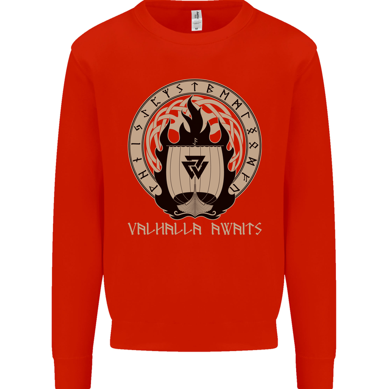Vikings Valhalla Awaits Valknut Symbol Odin Mens Sweatshirt Jumper Bright Red