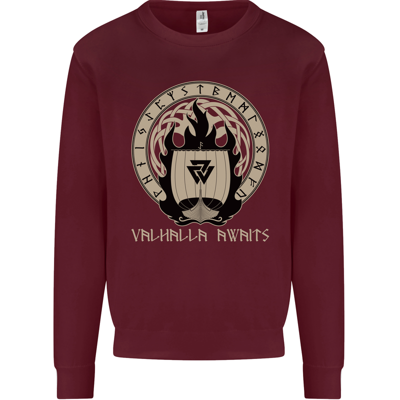 Vikings Valhalla Awaits Valknut Symbol Odin Mens Sweatshirt Jumper Maroon