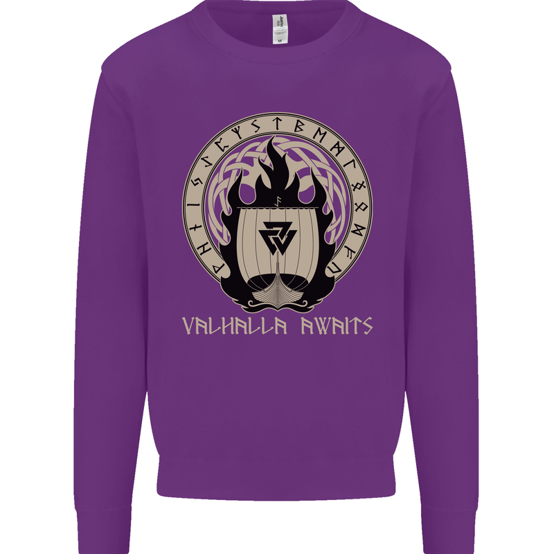 Vikings Valhalla Awaits Valknut Symbol Odin Mens Sweatshirt Jumper Purple