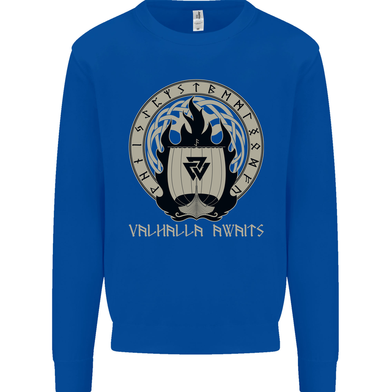Vikings Valhalla Awaits Valknut Symbol Odin Mens Sweatshirt Jumper Royal Blue