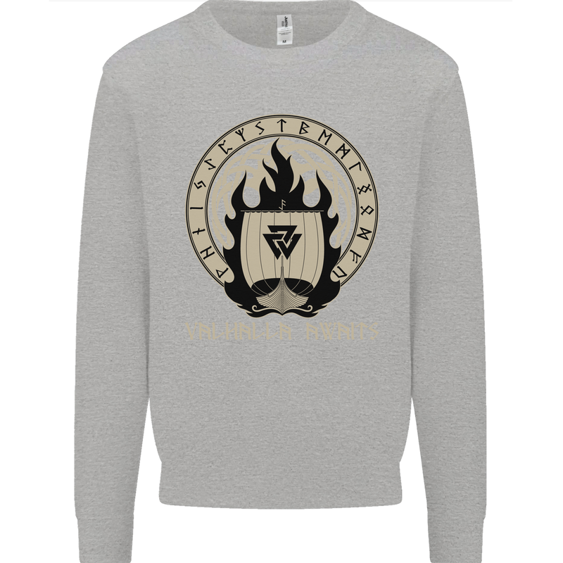 Vikings Valhalla Awaits Valknut Symbol Odin Mens Sweatshirt Jumper Sports Grey