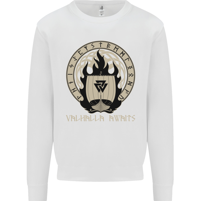 Vikings Valhalla Awaits Valknut Symbol Odin Mens Sweatshirt Jumper White