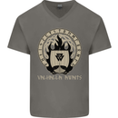 Vikings Valhalla Awaits Valknut Symbol Odin Mens V-Neck Cotton T-Shirt Charcoal